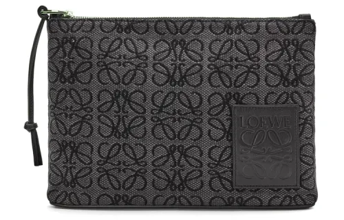 LOEWE Cotton With Cow Leather Clutch, Crossbody Bag Women's Black