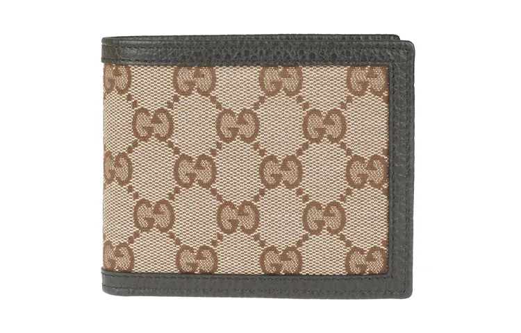 GUCCI Canvas With Leather Wallet Men's Ebony/Brown