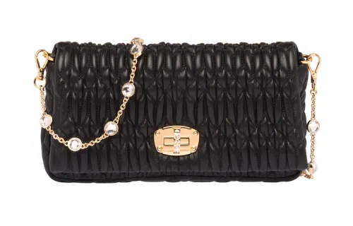 MIU MIU CRYSTAL Sheepskin Crossbody Bag, Shoulder Bag Women's Black