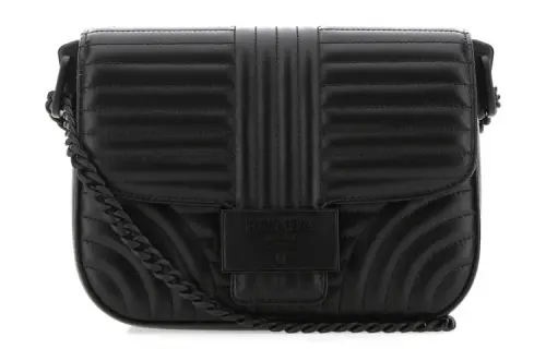 PRADA Logo Leather Shoulder Bag Unisex Black