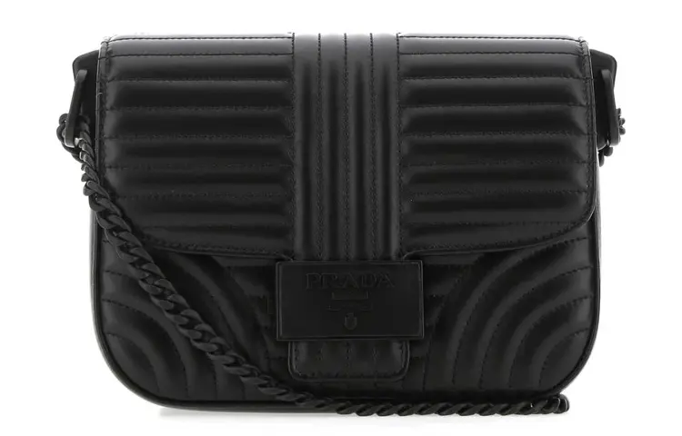 PRADA Logo Leather Shoulder Bag Unisex Black