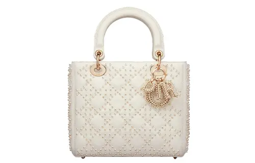 DIOR Lady Dior Sheepskin Handbag Women's Milk White