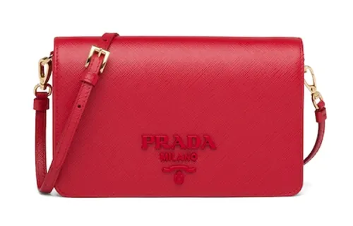 PRADA Saffiano Handbag Leather Shoulder Bag Mini Women's Red
