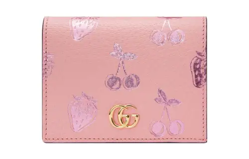 GUCCI Marmont Leather Wallet Card Holder Clutch Women's Pink