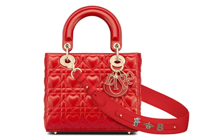 DIOR Lady Dior Sheepskin Handbag One Shoulder Handbag Women's Red
