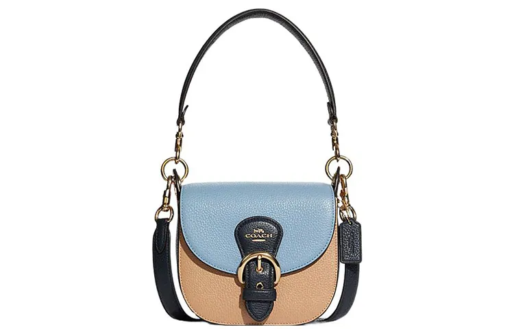 COACH Kleo Leather Shoulder Bag, Crossbody Bag, Shoulder Bag Small Women's Light Blue & Khaki