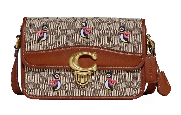 COACH Studio Monogram Canvas With Leather Crossbody Bags Medium Women's Monogram Color Multicolor Saddle