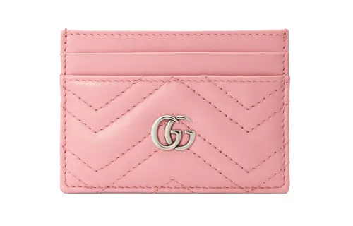 GUCCI GG Marmont Quilted Leather Card Holder Women's Pink
