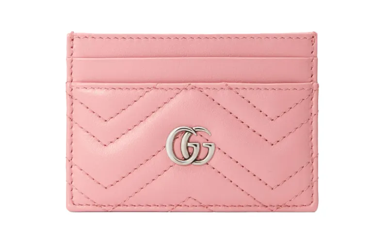 GUCCI GG Marmont Quilted Leather Card Holder Women's Pink