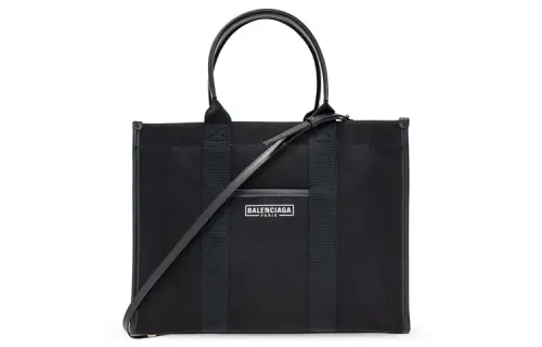 Balenciaga Shopping Bag Fabric, Leather Handbag Women's Black