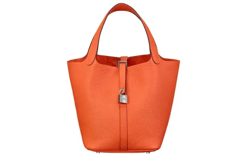 HERMES Picotin Lock Clemence Bullock Leather Basket Bag, Bucket Bag, Handbag 22 Women's 9J Feu Flame Orange