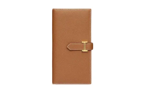 HERMES Bearn Cow Leather Wallet Women's Gold Brown