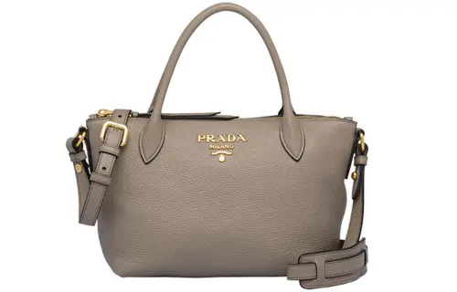 PRADA Zip Closure Cow Leather Portable Crossbody Bag, Shoulder Bag Women's Gray
