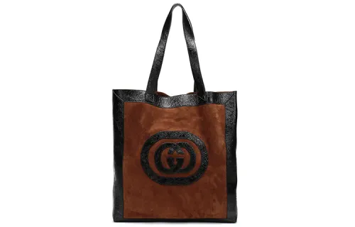 GUCCI Ophidia Suede Tote Combo Bag, Shoulder Bag Large Unisex Chestnut & Black