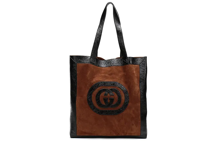 GUCCI Ophidia Suede Tote Combo Bag, Shoulder Bag Large Unisex Chestnut & Black