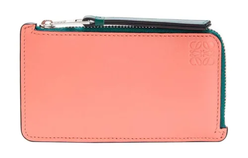 LOEWE Cow Leather Coin Card Holder Women's Pink/Mint Multicolor