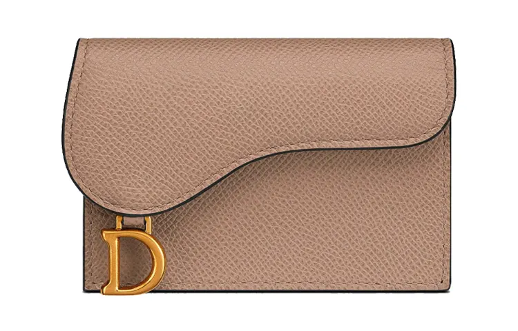 DIOR Saddle Flap Grain Cow Leather Saddle Bag Card Holder Women's Crimson/Light Umber