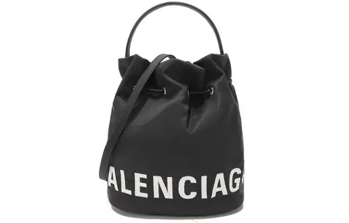 Balenciaga WHEEL Recycled Polyamide Bucket Bag, Portable Crossbody Bag, Shoulder Bag Women's Black