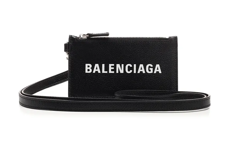 Balenciaga Grain Calfskin Card Holder, Coin Purse, Wallet Women's Black