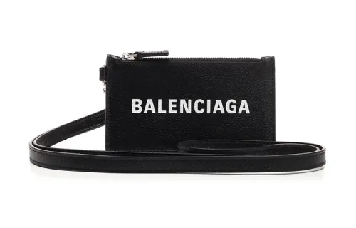 Balenciaga Grain Calfskin Card Holder, Coin Purse, Wallet Women's Black