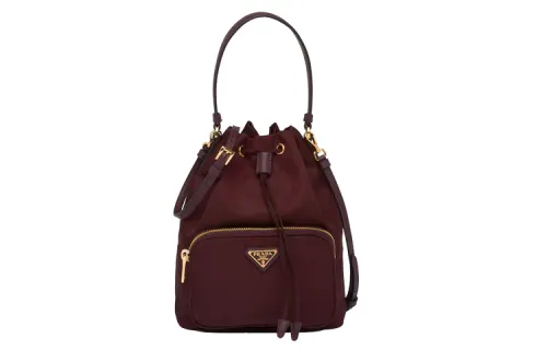 PRADA Duet Leather Bucket Bag, Shoulder Bag, Crossbody Bag, Handbag Women's Garnet Red