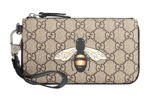 GUCCI Canvas With Leather Coin Purse, Clutch Men's Beige/Ebony