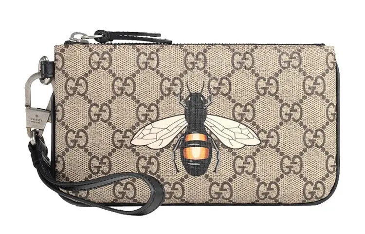 GUCCI Canvas With Leather Coin Purse, Clutch Men's Beige/Ebony