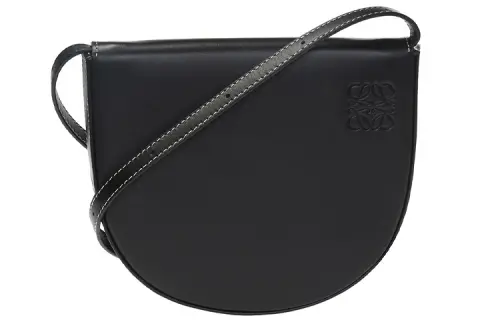LOEWE Heel Solid Color Cow Leather Horseshoe Shoulder Bag Women's Black
