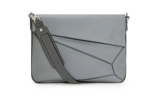 LOEWE Puzzle Soft Grain Calfskin Puzzle Bag, Geometric Bag, Messenger Bag, Shoulder Bag, Crossbody Bag Men's Gray