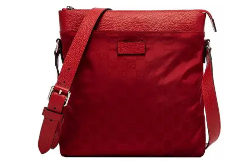 GUCCI Nylon With Leather Shoulder Bag Men's Red