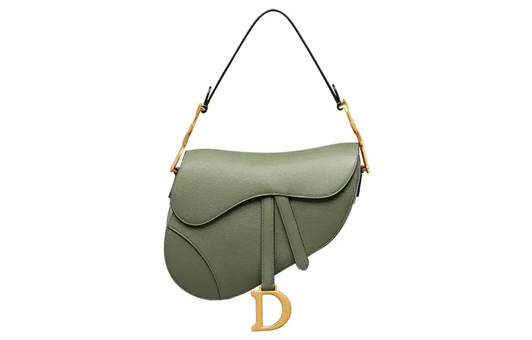 DIOR Saddle Grained Calfskin Saddle Bag, One Shoulder Handbag Women's Green