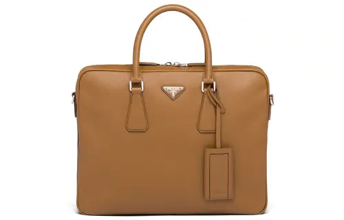 PRADA Saffiano Briefcase Leather Handbag Men's Cinnamon