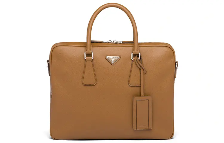 PRADA Saffiano Briefcase Leather Handbag Men's Cinnamon
