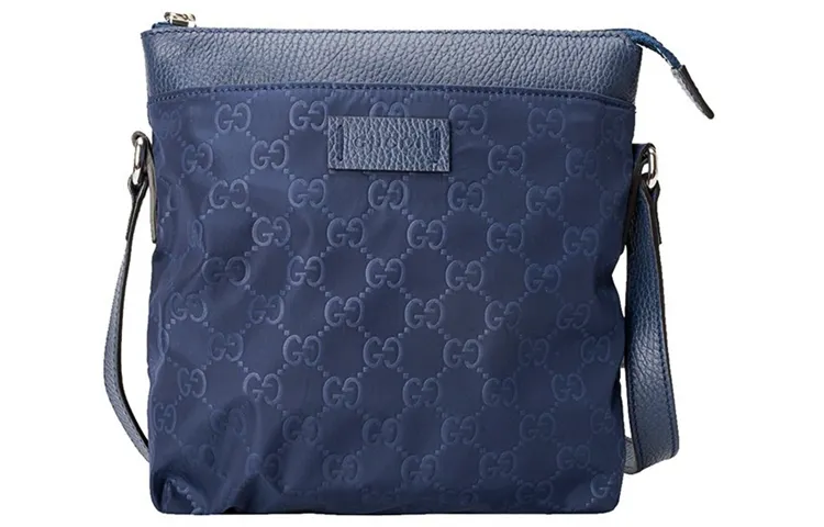 GUCCI Nylon With Leather Messenger Bag, Shoulder Bag, Crossbody Bag Regular Men's Blue