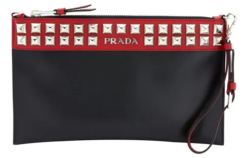 PRADA Cow Leather Clutch Regular Women's Black Red Multicolor