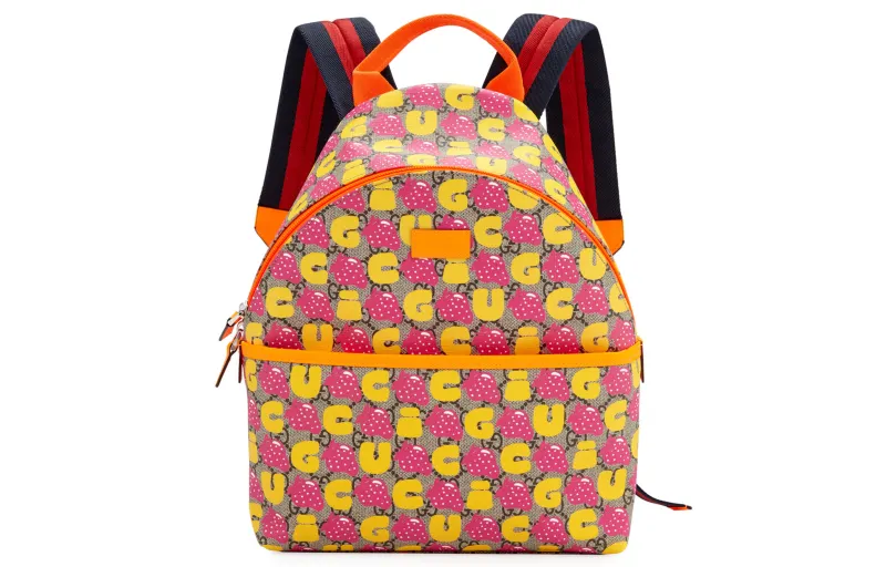 GUCCI Letter Print Canvas Backpack Kids' Ebony/Orange Yellow/Multicolor