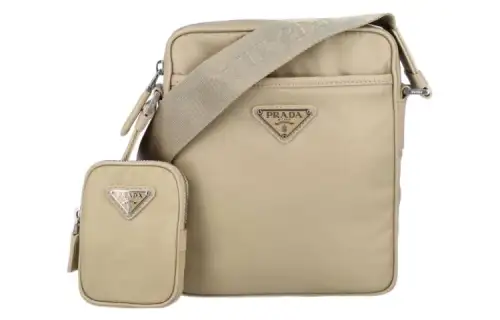 PRADA Fabric With Leather Shoulder Bag, Crossbody Bag Men's Khaki