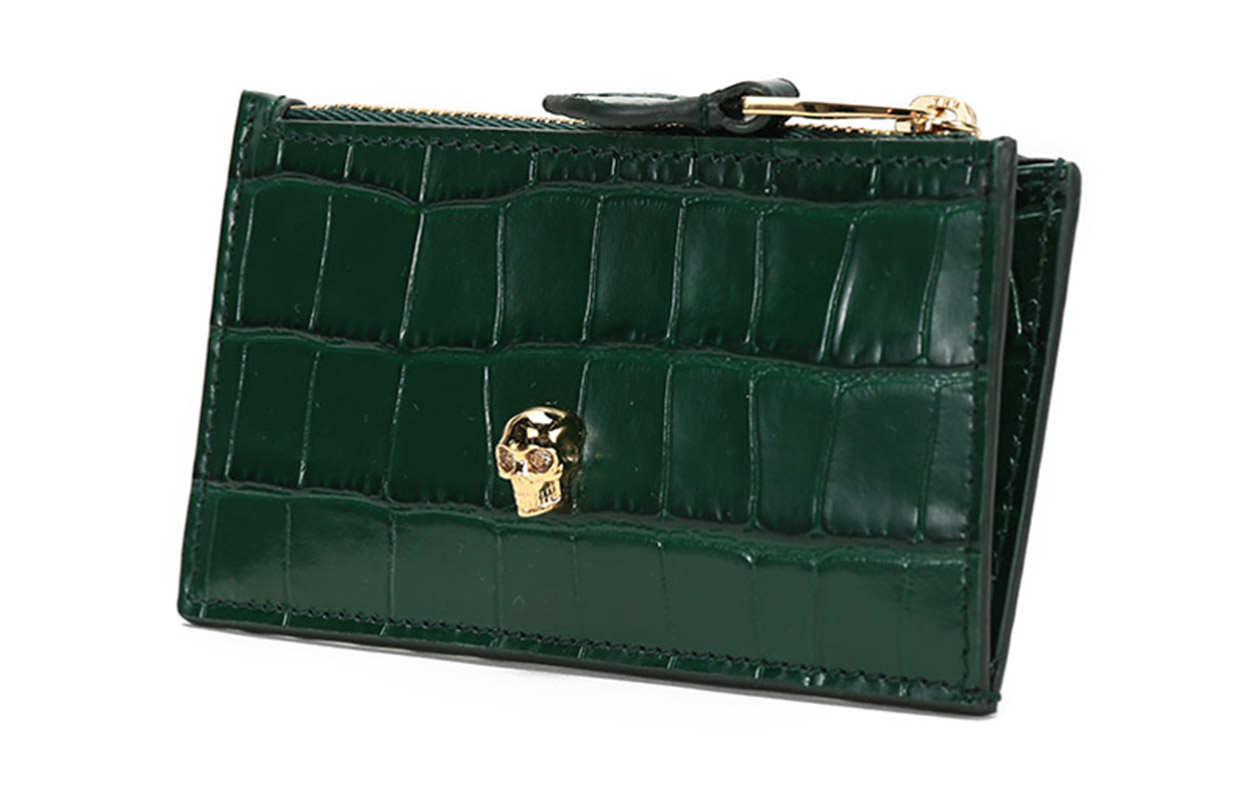 Женский кошелек Alexander McQueen Skull Cardholder (зеленый) — фото 2