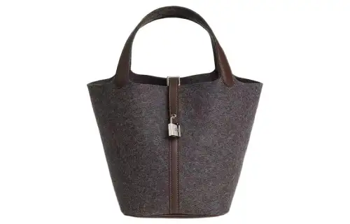 HERMES Picotin Lock Swift Leather Cail Basket Bag Bucket Bag Handbag 22 Women's Gray & Brown