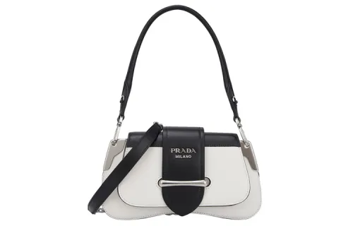 PRADA Cow Leather Shoulder Bag Women's White & Black