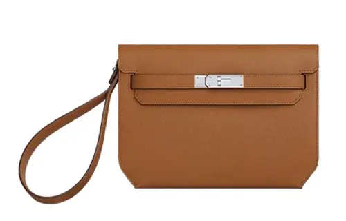 HERMES Kelly Depeches Epsom Leather Clutch Men's Gold
