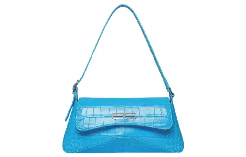 Balenciaga Crocodile Pattern Embossed Cow Leather Handbag, Shoulder Bag, Crossbody Bag Small Women's Blue