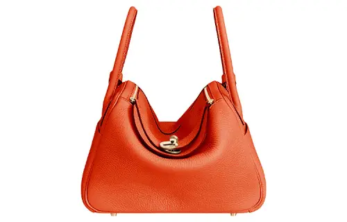 HERMES Lindy Clemence Bullock Leather Handbag Regular 26 Women's 9J Feu Flame Orange