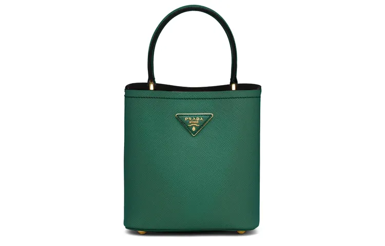 PRADA Panier Leather Handbag Women's Jadeite Green
