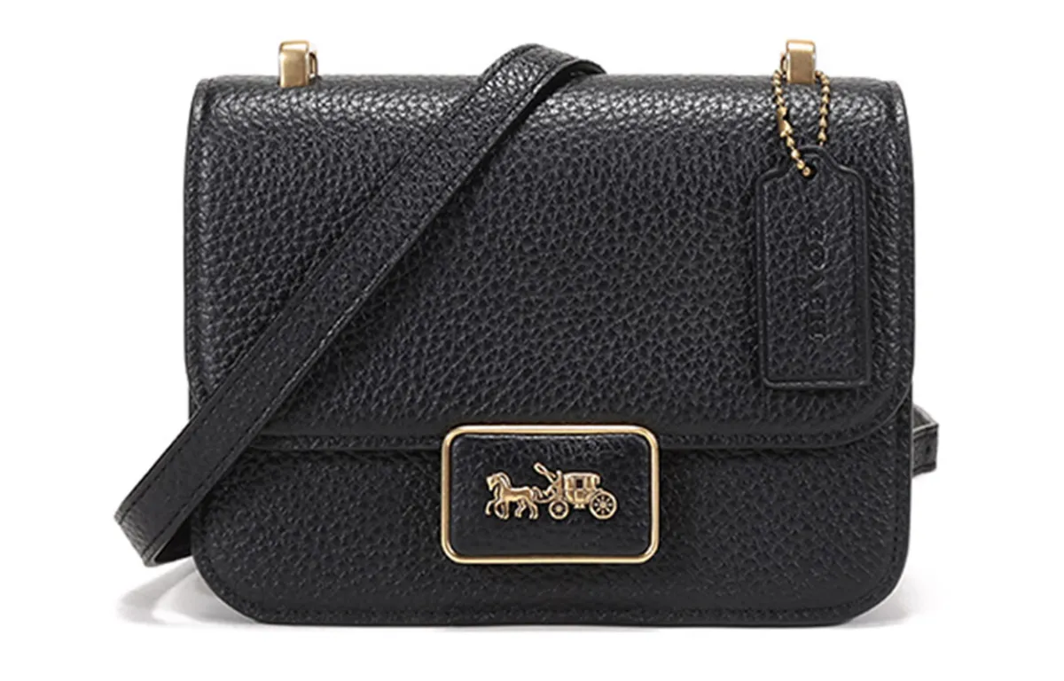 COACH Alie Leather Messenger Bag, Small Square Bag, Crossbody Bag, Shoulder Bag Women's Black