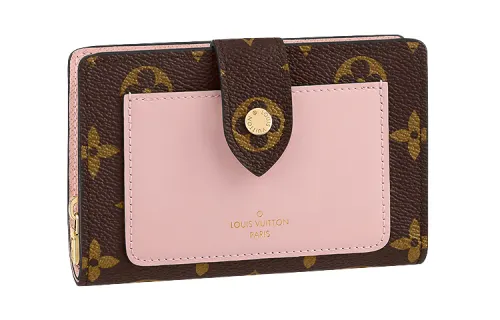 LOUIS VUITTON Canvas Coating Cow Leather Lining Coin Purse Card Holder, Wallet Women's Pink/Brown
