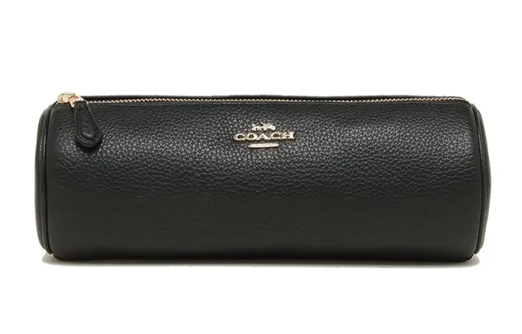 COACH Leather Makeup Bag Clutch Small Women's Black