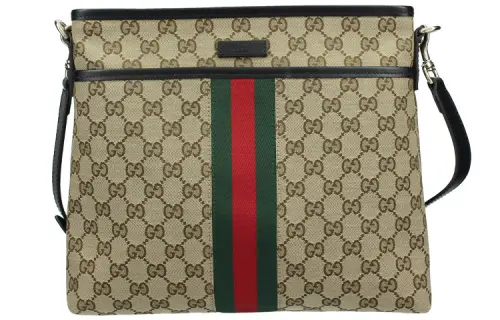 GUCCI Canvas With Leather Messenger Bag, Shoulder Bag, Crossbody Bag Unisex Ebony/Black