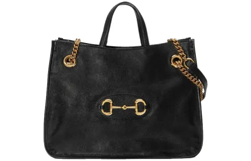 GUCCI Horsebit 1955 Leather Tote Bag, Shopping Bag, Handbag, Shoulder Bag Women's Black