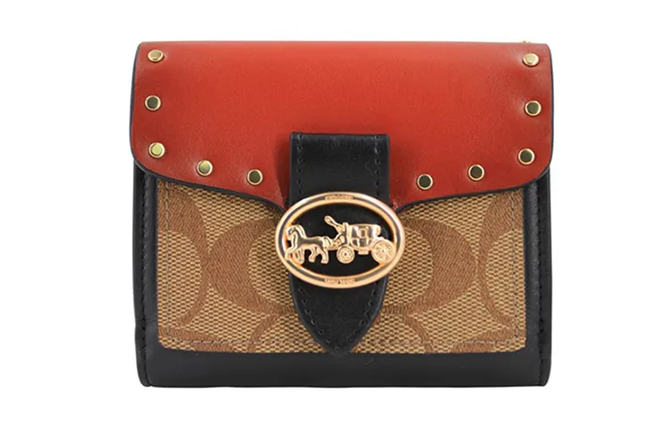 COACH Georgie Monogram Canvas With Leather Clutch Wallets Women's Brown, Red, Black & Multicolor